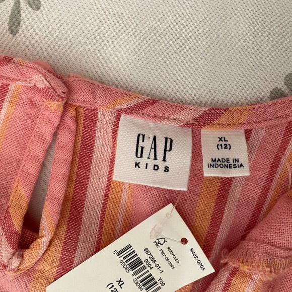 Gap Kids Girls XL (12) Colorful Striped Bow Sleeve Dress Linen Rayon Blend NWT - Picture 3 of 8